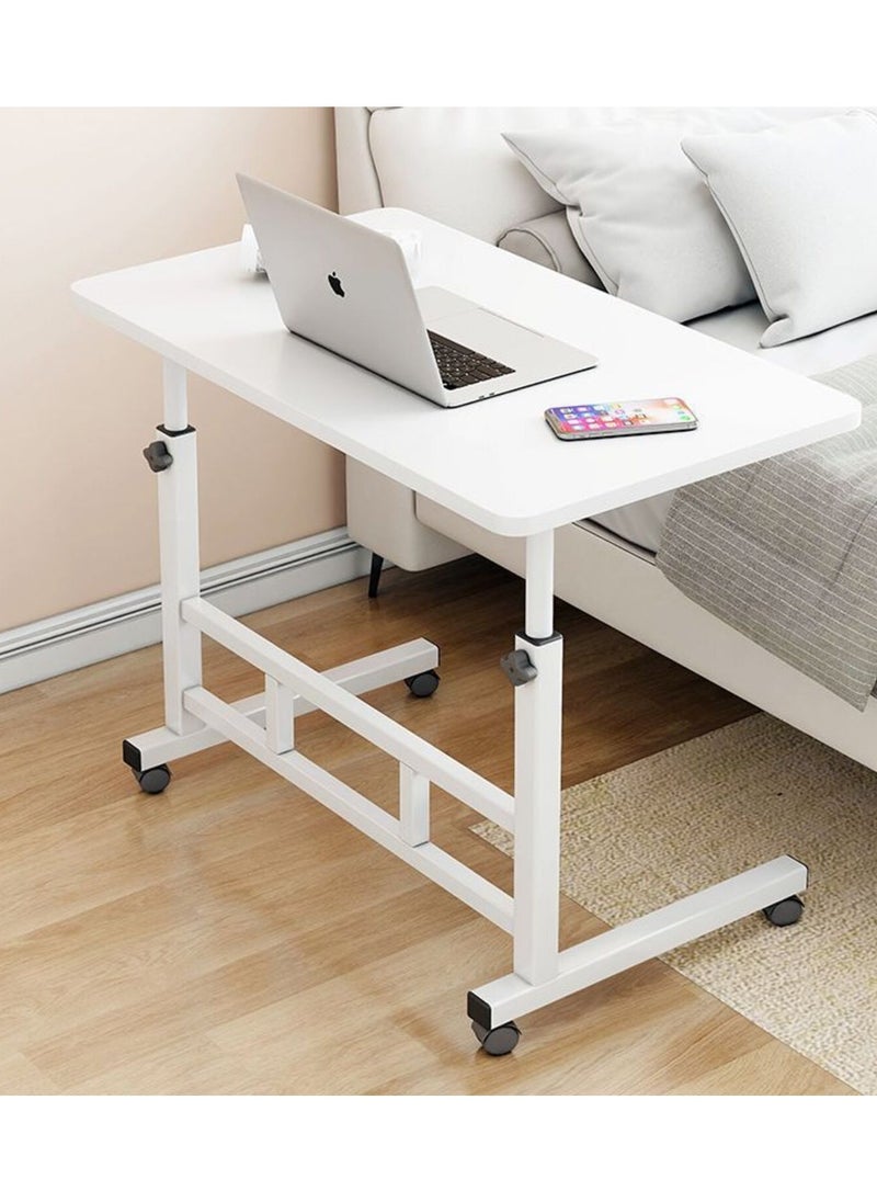 PPS TRADING - PPS Upgraded Metal Base Adjustable Movable Desktop Computer With 4 Wheels, Mobile Laptop Desk Home And Office Desks For Work and Study Moveable Portable Coffee Overbed Tray Bedside Sofa Table (White) - Image 1