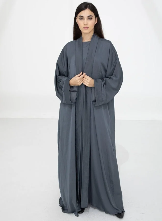 أم سكوير فاشن Elegant 3-Piece Open Abaya Set with Under Dress &amp; Headscarf