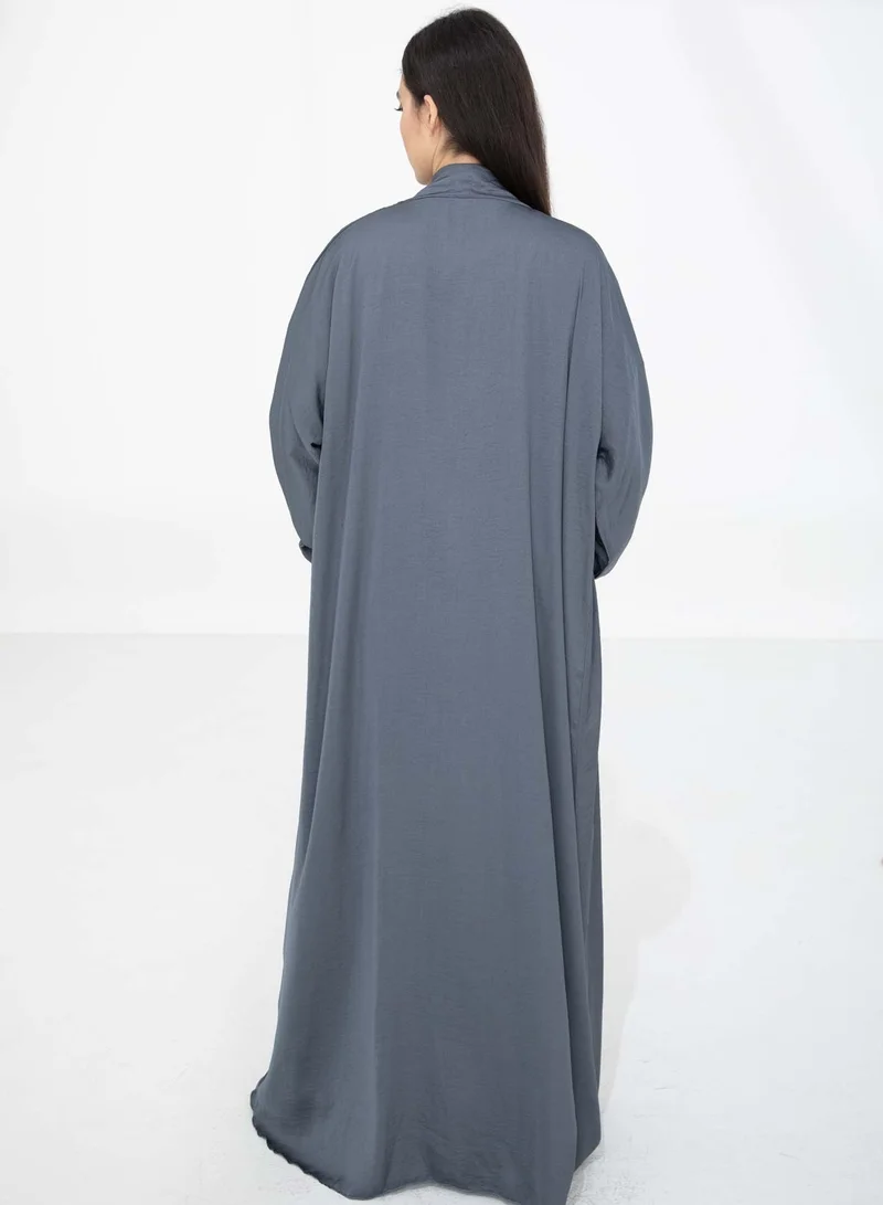 MSquare Fashion Elegant 3-Piece Open Abaya Set with Under Dress &amp; Headscarf