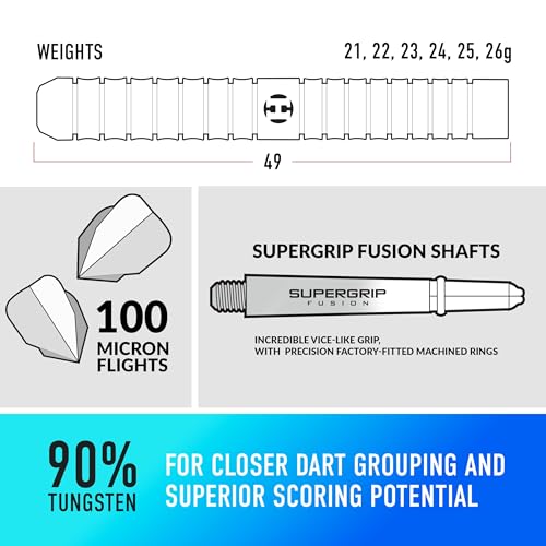 Harrows Pulse 90% Tungsten Steel Tip Darts Set 21g, 22g, 23g, 24g, 25g & 26g - Includes Recessed Curve Grip, Aqua Supergrip Fusion Shafts, Prime Flights & Travel Case (25, Grams) - Image 4