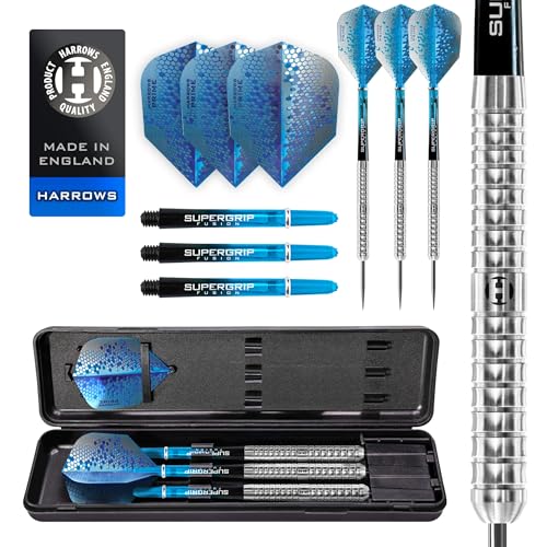 Harrows Pulse 90% Tungsten Steel Tip Darts Set 21g, 22g, 23g, 24g, 25g & 26g - Includes Recessed Curve Grip, Aqua Supergrip Fusion Shafts, Prime Flights & Travel Case (25, Grams) - Image 1