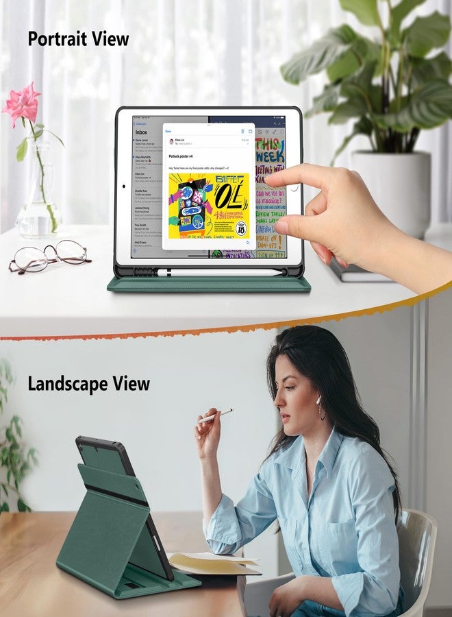 DTTO for iPad 9th / 8th / 7th Generation Case 10.2 Inch (2021/2020/2019), 360 Degree Rotating Premium Leather Folio Stand Cover with Pencil Holder, Midnight Green - Image 3