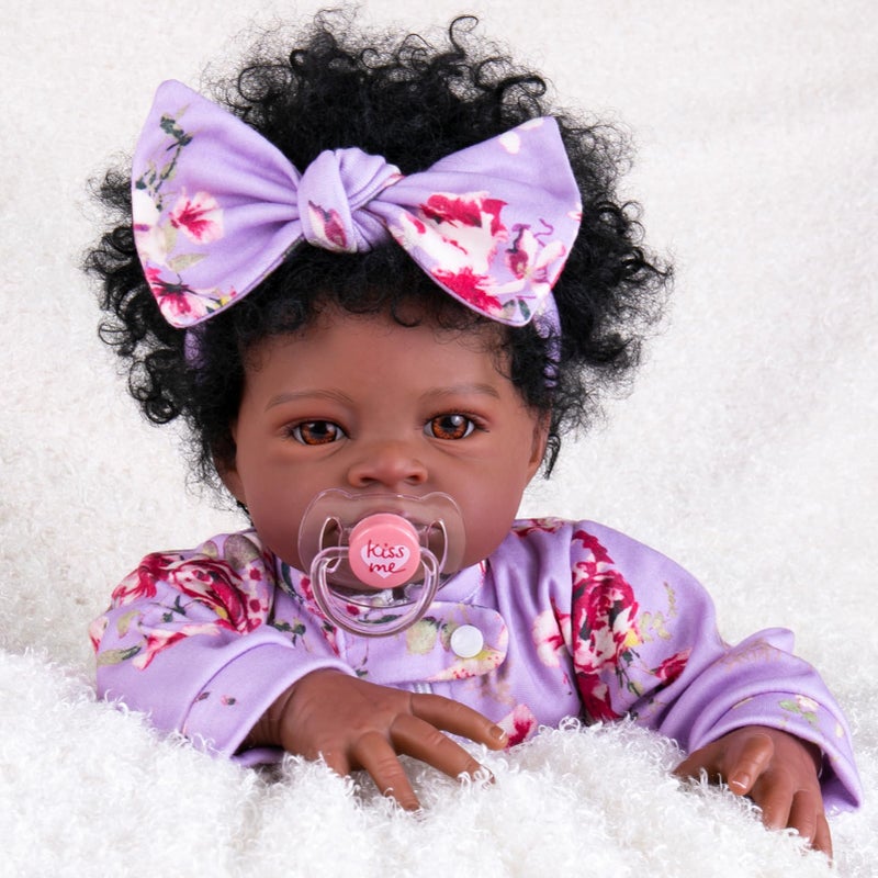 Aori Black Reborn Baby Dolls Girl Realistic Baby Dolls Black American That Look Real 20 inches Lifelike Black Baby Doll Soft Vinyl with Weighted Cloth Body Set for Kids 3 NewParents Elderly - Image 3