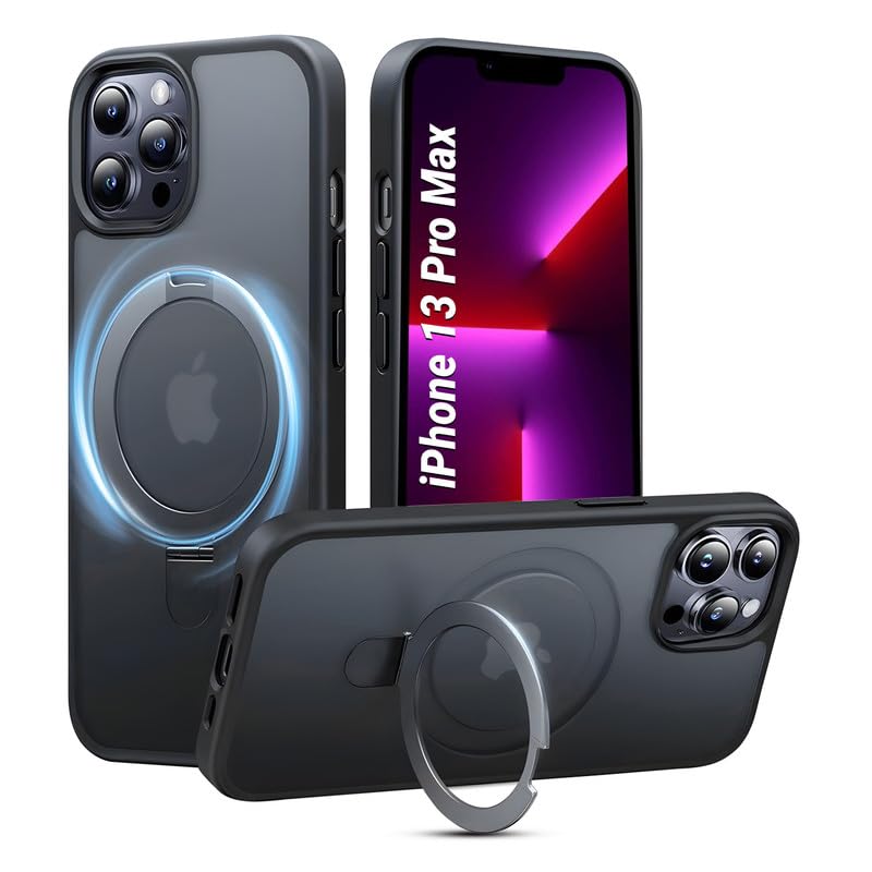 AIBEX Back Cover for Apple iPhone 13 Pro Max with OStand Ring Kickstand| Mag-Saf Compatible Magnetic Metal Alloy Ring| Wireless Charging|Slim Thin Scratch Resistant Armor|Shockproof Protective - Black - Image 1