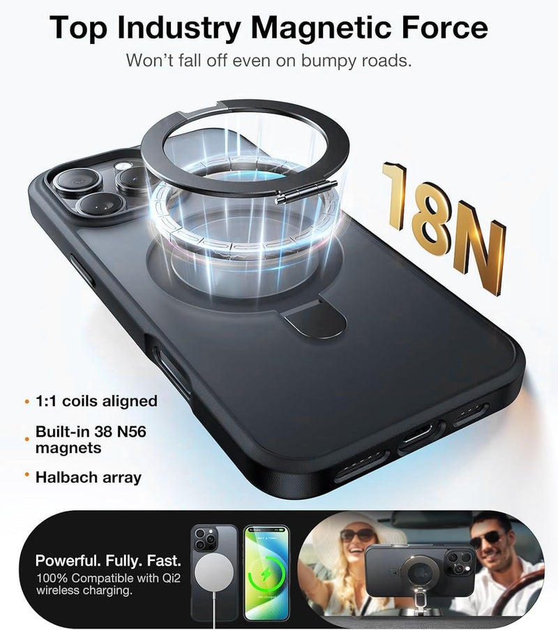 AIBEX Back Cover for Apple iPhone 13 Pro Max with OStand Ring Kickstand| Mag-Saf Compatible Magnetic Metal Alloy Ring| Wireless Charging|Slim Thin Scratch Resistant Armor|Shockproof Protective - Black - Image 2