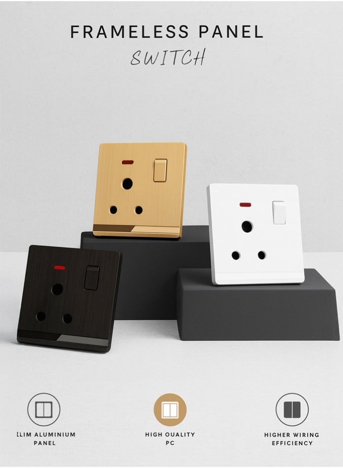 Vmax 15A Universal Wall Socket with Switch High-Quality Power Outlet Durable, Safe & Easy Installation Ideal for Home, Office & Commercial Use (WHITE,BLACK, CHAMPAGNE GOLD) - Image 1