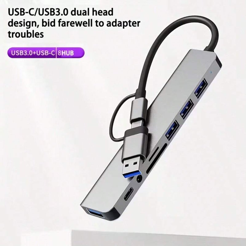8-In-1 Multi-Function USB Expander Dock, USB PC Hub, USB C Hub, TF/SD Card Reader, 3.5mm Audio Output, Suitable For MBook Pro/Pad Pro/ Aluminum 4-Port USB Data Transmission - Size 7 In 1 - Image 4