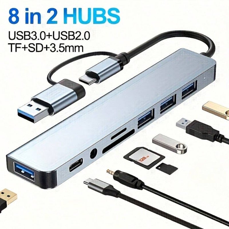 8-In-1 Multi-Function USB Expander Dock, USB PC Hub, USB C Hub, TF/SD Card Reader, 3.5mm Audio Output, Suitable For MBook Pro/Pad Pro/ Aluminum 4-Port USB Data Transmission - Size 7 In 1 - Image 1