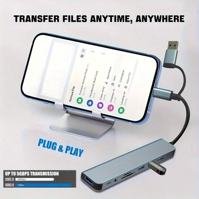 8-In-1 Multi-Function USB Expander Dock, USB PC Hub, USB C Hub, TF/SD Card Reader, 3.5mm Audio Output, Suitable For MBook Pro/Pad Pro/ Aluminum 4-Port USB Data Transmission - Size 7 In 1 - Image 3