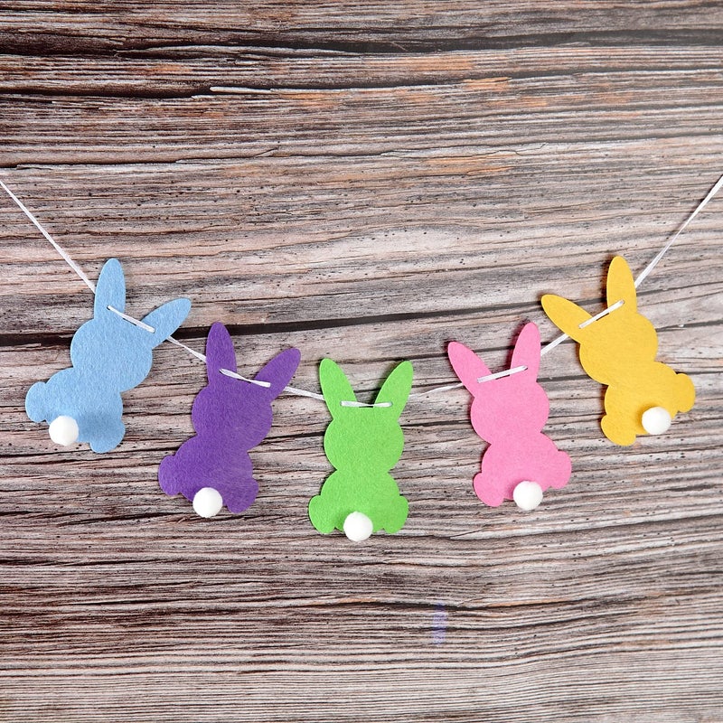 BinaryABC Easter Bunny Rabbit Banner Bunting Garland  Easter Decorations (Colorful Bunny) - Image 4