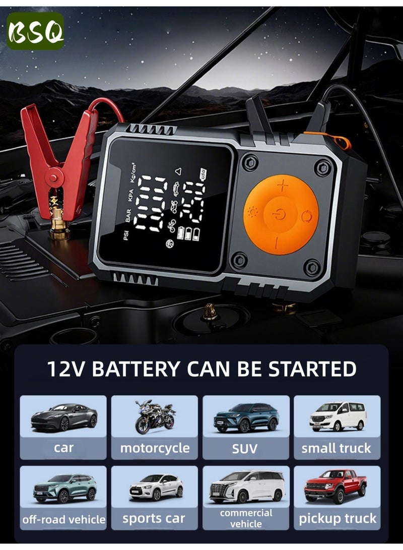 BSQ Car Jump Starter | With Air Compressor | 1000A 12V | Suitable for 6.0L Gasoline/3.0L Diesel Engines | Equipped with 150PSI Automatic Shut-off Tire Inflator Function | Smart Jump Starter with Display Screen and Emergency Light - Image 3