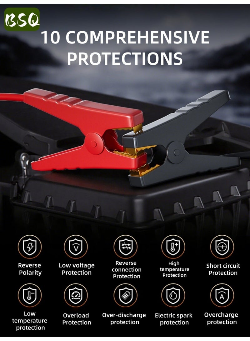 BSQ Car Jump Starter | With Air Compressor | 1000A 12V | Suitable for 6.0L Gasoline/3.0L Diesel Engines | Equipped with 150PSI Automatic Shut-off Tire Inflator Function | Smart Jump Starter with Display Screen and Emergency Light - Image 4