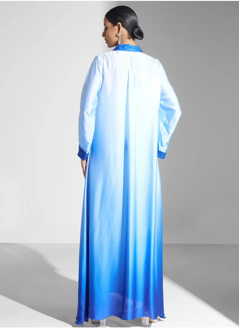 خزانة Embellished Detail Abaya With Ombre Effect