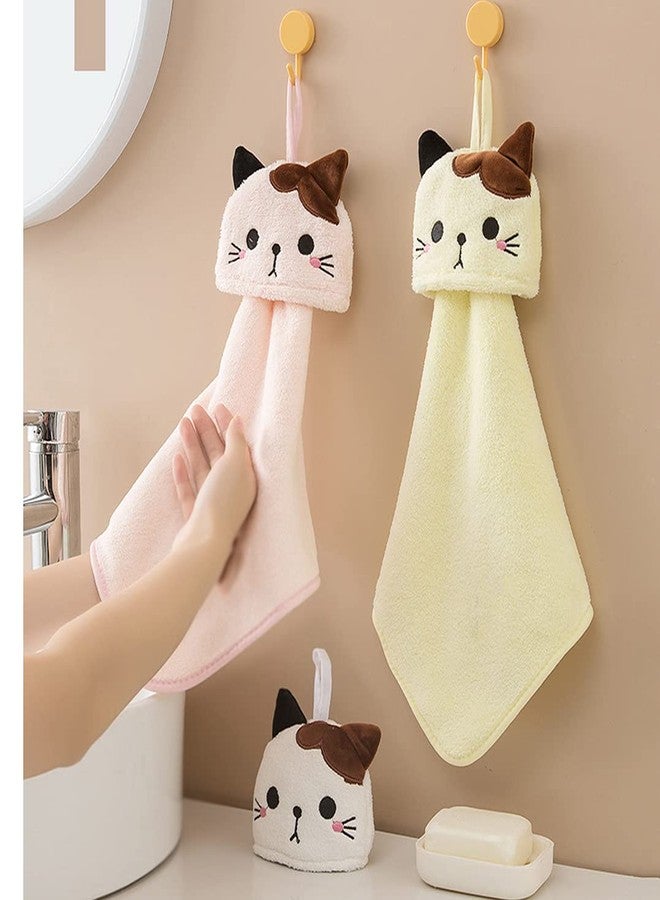 PRATIQUE 5 Pack Cute Hand Towels, Bathroom Towels with Hanging Loop, Children Hand Towel Animals, Microfiber Coral Fleece Absorbent Hand Towel for Kitchen Bathroom Bedroom (5pcs) - Image 2