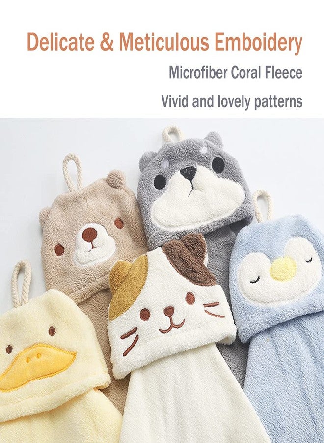 PRATIQUE 5 Pack Cute Hand Towels, Bathroom Towels with Hanging Loop, Children Hand Towel Animals, Microfiber Coral Fleece Absorbent Hand Towel for Kitchen Bathroom Bedroom (5pcs) - Image 4
