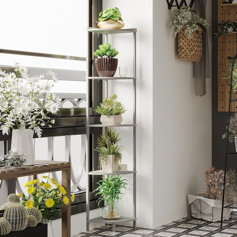 SUNMORY 5 Tier Corner Shelf Stand,Industrial 65" Corner Shelves Display Shelf for Living Room Decor,Wall Corner Bookshelf Multi Unit Organizer,Tall Shelf Plant Stand for Bedroom,Bathroom,Small Space - Image 4