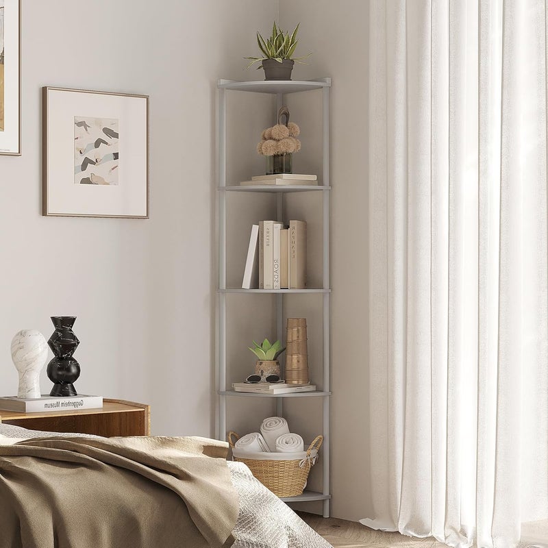 SUNMORY 5 Tier Corner Shelf Stand,Industrial 65" Corner Shelves Display Shelf for Living Room Decor,Wall Corner Bookshelf Multi Unit Organizer,Tall Shelf Plant Stand for Bedroom,Bathroom,Small Space - Image 5