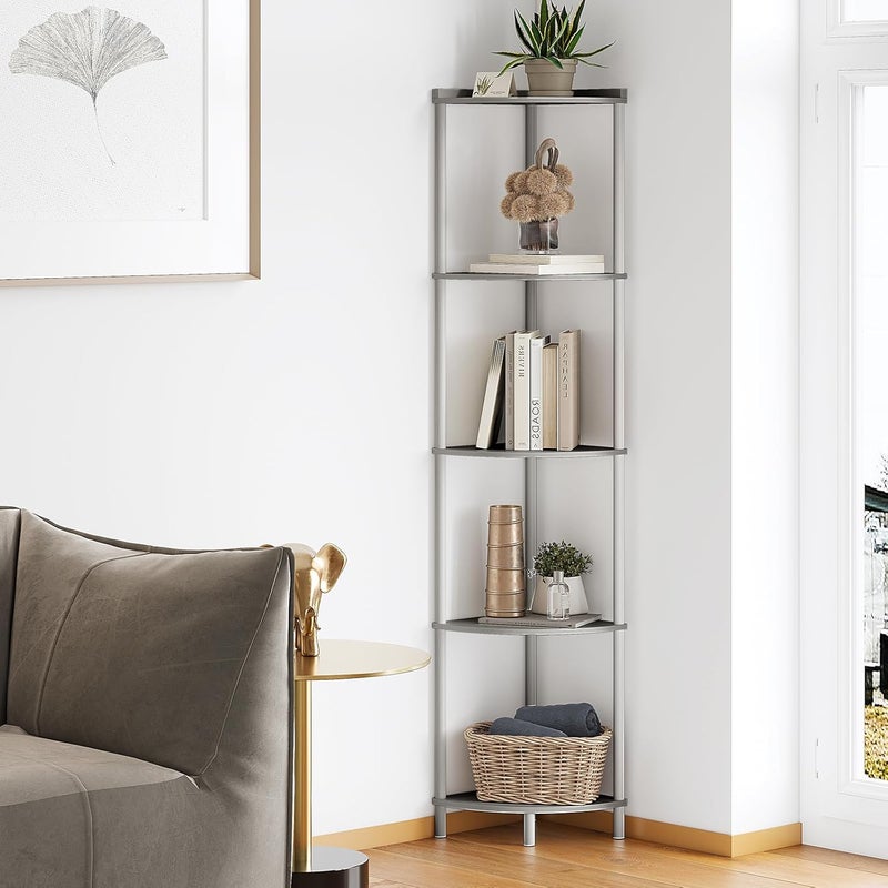 SUNMORY 5 Tier Corner Shelf Stand,Industrial 65" Corner Shelves Display Shelf for Living Room Decor,Wall Corner Bookshelf Multi Unit Organizer,Tall Shelf Plant Stand for Bedroom,Bathroom,Small Space - Image 1