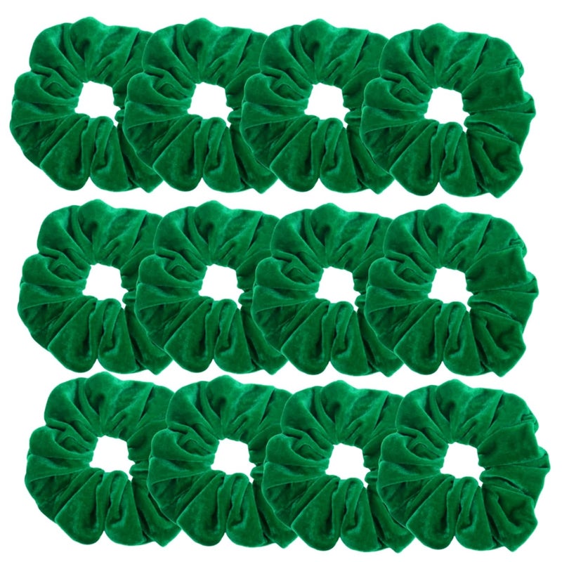 12 Pcs Large Velvet Scrunchies for Thick Long Hair Scrunchies Hair Ties Women Girls Hair Ponytail Holder Green