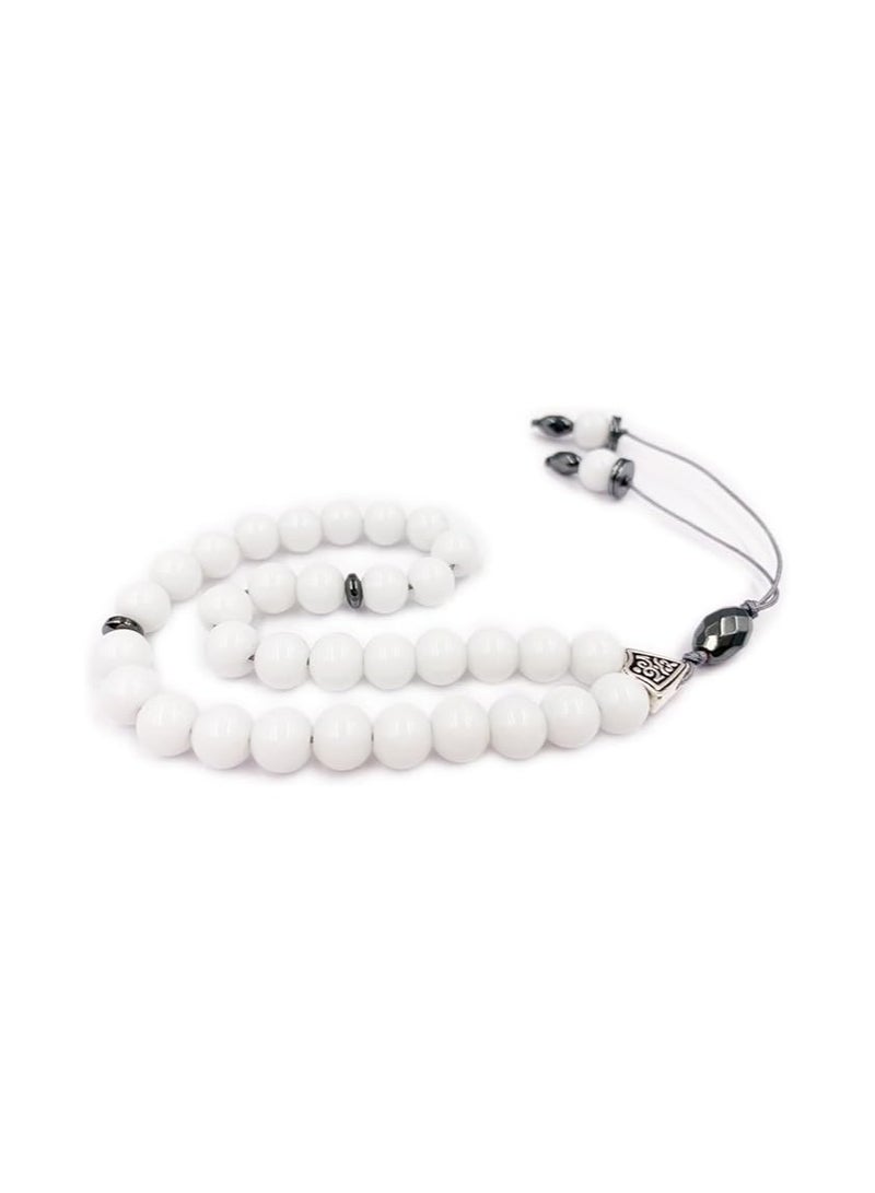 REBUY REBUY White Agate Natural Gemstone Islamic Prayer 33 Beads Tasbih  - Image 1