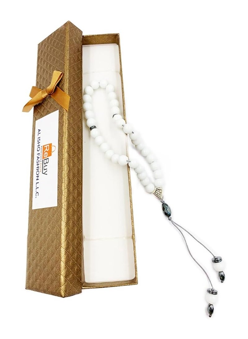 REBUY REBUY White Agate Natural Gemstone Islamic Prayer 33 Beads Tasbih  - Image 3