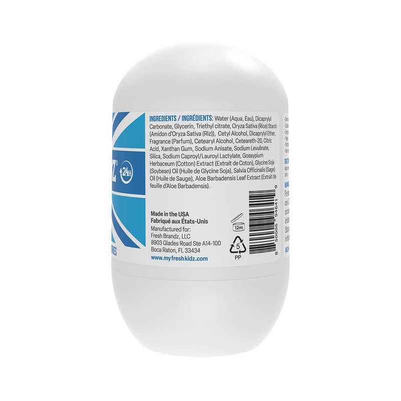 Fresh Kidz Roll On Deodorant for Kids and Teens - Baking Soda and Aluminum-free 24 Hour Protection for Sensitive Skin - Boys "Blue" 1.86 fl.oz. - Image 4