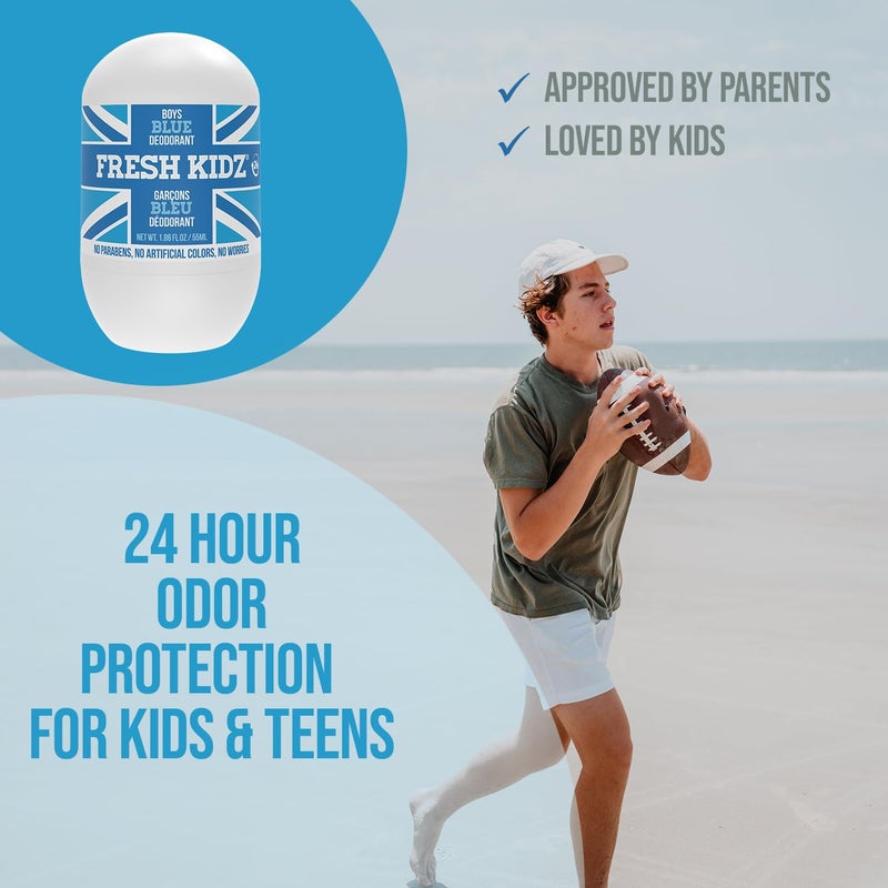 Fresh Kidz Roll On Deodorant for Kids and Teens - Baking Soda and Aluminum-free 24 Hour Protection for Sensitive Skin - Boys "Blue" 1.86 fl.oz. - Image 5