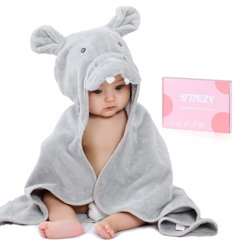 TBEZY Baby Hooded Towel with Unique Animal Design Ultra Soft Thick Cotton Bath Towel for Newborn Hippo