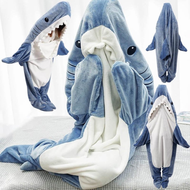 inkArts Shark Blanket Hoodie Onesie Adult, Shark Wearable Blanket Sleeping Bag, Soft Cozy Warm Flannel Hoodie - Image 3