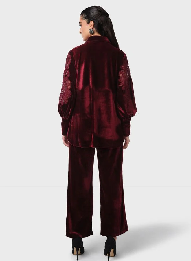 Threadz by Ajooni Lace Patch Velvet Set