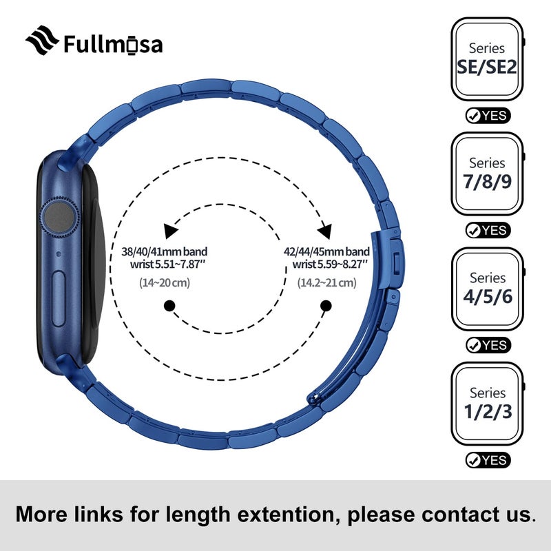 Fullmosa No Tools Needed Compatible Apple Watch Bands 41mm 40mm 38mm,Slim Metal Link Wristband with Case for iWatch Series 9/8/7/6/5/4/3/2/1/SE2/SE,Blue - Image 5
