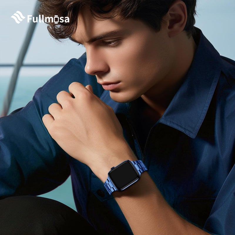 Fullmosa No Tools Needed Compatible Apple Watch Bands 41mm 40mm 38mm,Slim Metal Link Wristband with Case for iWatch Series 9/8/7/6/5/4/3/2/1/SE2/SE,Blue - Image 4
