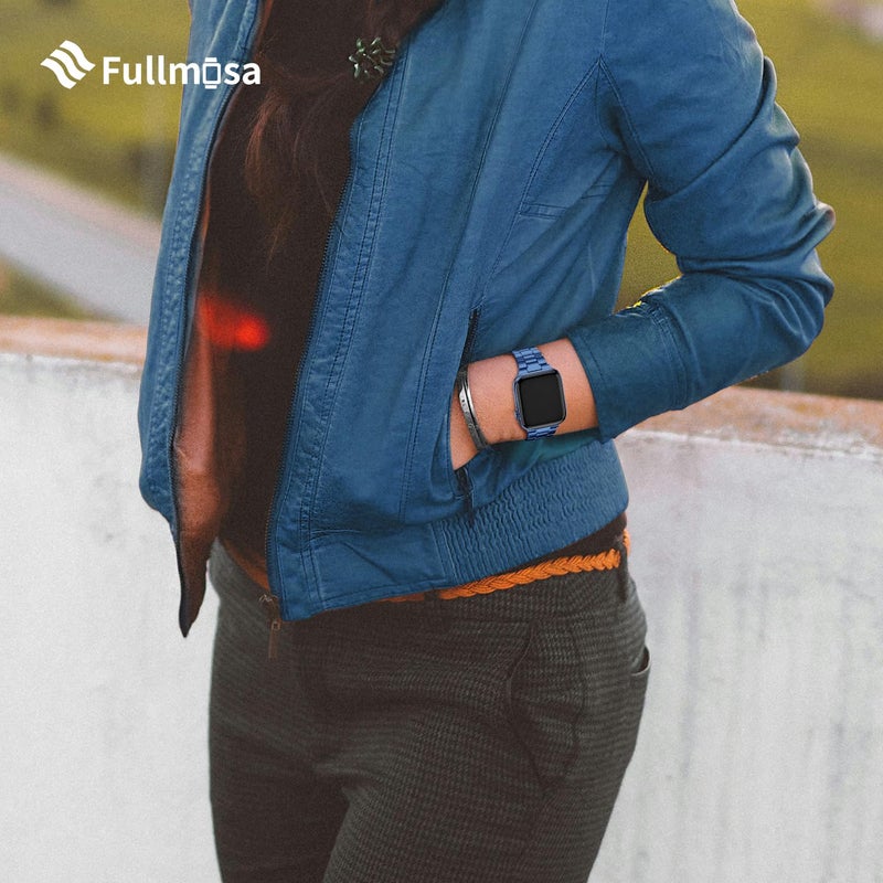 Fullmosa No Tools Needed Compatible Apple Watch Bands 41mm 40mm 38mm,Slim Metal Link Wristband with Case for iWatch Series 9/8/7/6/5/4/3/2/1/SE2/SE,Blue - Image 3