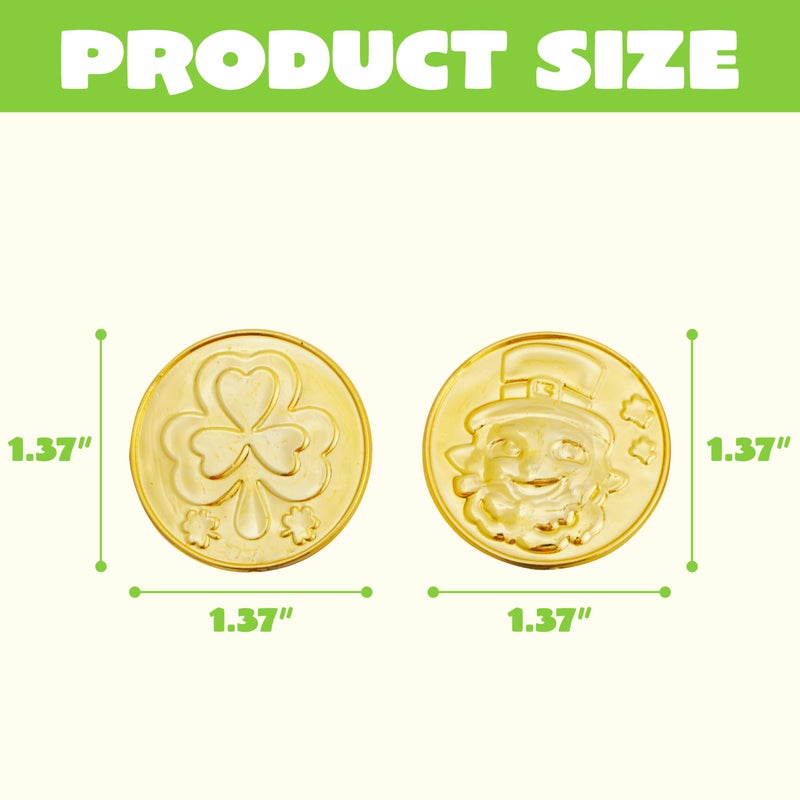JOYIN 120 Pcs St. Patrickâ€™s Day Gold Coins, Plastic Gold Coins Bulk with Shamrock, Leprechaun, Cauldron & Hat Patterns, St Patricks Accessories Games Gifts Decorations, Party Favors & Party Supplies - Image 4