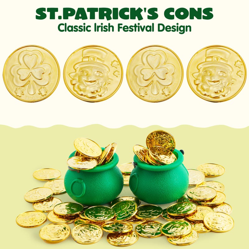 JOYIN 120 Pcs St. Patrickâ€™s Day Gold Coins, Plastic Gold Coins Bulk with Shamrock, Leprechaun, Cauldron & Hat Patterns, St Patricks Accessories Games Gifts Decorations, Party Favors & Party Supplies - Image 5