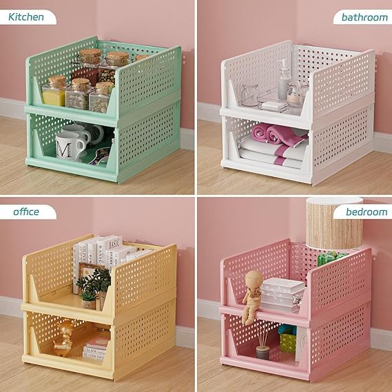 JEYANG Foldable Plastic Wardrobe Organizer - Stackable Storage Solution for Clothes, Ideal for Bathroom, Kitchen, and Bedroom Use (Pack of 12, Green) - Image 3