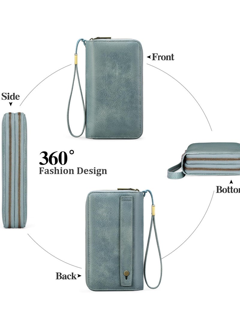 Excefore - Purses for Women Double Zipper Phone Clutch RFID Blocking Vegan Leather Wristlet Purse Large Capacity Long Credit Card Holder with Grip Hand Strap - Image 1
