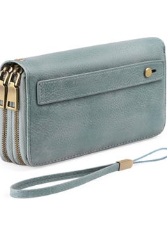Purses for Women Double Zipper Phone Clutch RFID Blocking Vegan Leather Wristlet Purse Large Capacity Long Credit Card Holder with Grip Hand Strap