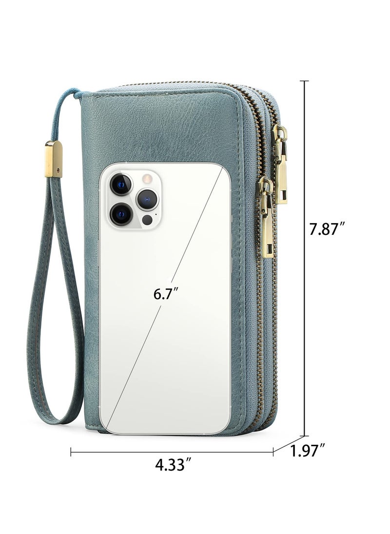 Excefore - Purses for Women Double Zipper Phone Clutch RFID Blocking Vegan Leather Wristlet Purse Large Capacity Long Credit Card Holder with Grip Hand Strap - Image 1