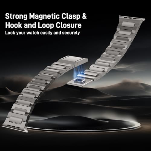 ACESTAR Grade 4 Full Titanium Band Compatible with Apple Watch Ultra 3/2/1 49mm/Series 10 46mm, 24mm Wide Adjustable Links with Titanium Magnetic Clasp Connectors DLC Coating - Image 4