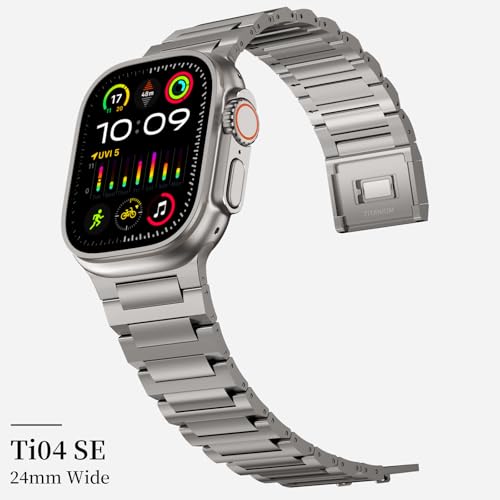 ACESTAR Grade 4 Full Titanium Band Compatible with Apple Watch Ultra 3/2/1 49mm/Series 10 46mm, 24mm Wide Adjustable Links with Titanium Magnetic Clasp Connectors DLC Coating - Image 5