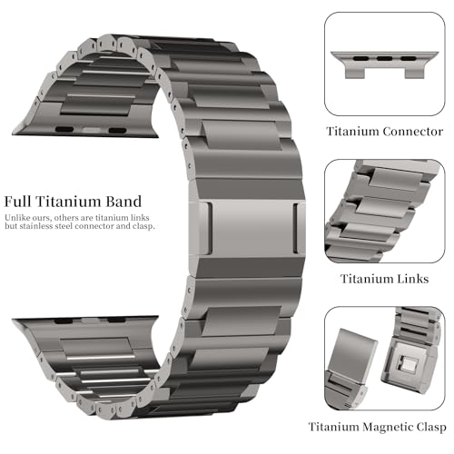 ACESTAR Grade 4 Full Titanium Band Compatible with Apple Watch Ultra 3/2/1 49mm/Series 10 46mm, 24mm Wide Adjustable Links with Titanium Magnetic Clasp Connectors DLC Coating - Image 2