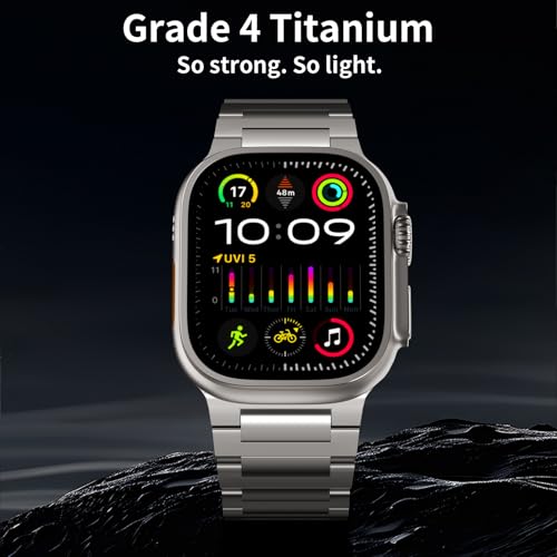 ACESTAR Grade 4 Full Titanium Band Compatible with Apple Watch Ultra 3/2/1 49mm/Series 10 46mm, 24mm Wide Adjustable Links with Titanium Magnetic Clasp Connectors DLC Coating - Image 3