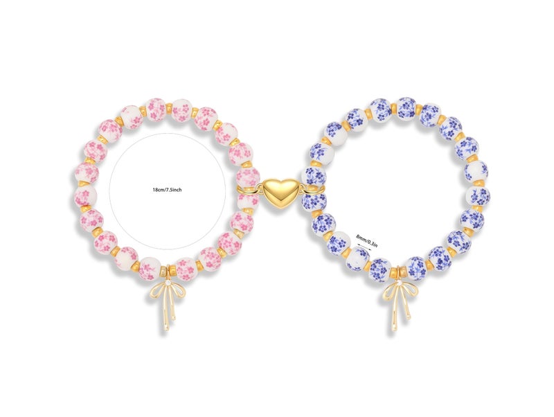 Thalireth Bow Bracelets 14K Gold Beaded Vintage Friendship Couples Matching Bff Bracelets For Women Men Christmas Gifts - Image 2