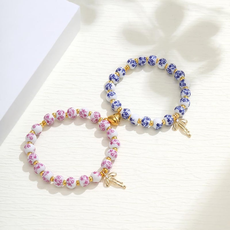 Thalireth Bow Bracelets 14K Gold Beaded Vintage Friendship Couples Matching Bff Bracelets For Women Men Christmas Gifts - Image 5