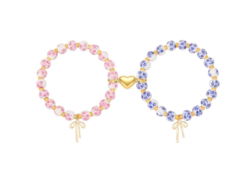 Thalireth Bow Bracelets 14K Gold Beaded Vintage Friendship Couples Matching Bff Bracelets For Women Men Christmas Gifts - Image 1
