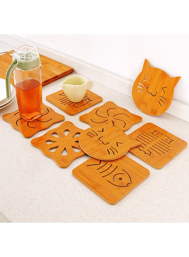 Hollow Wooden Coaster Kitchen Thickened Anti-scalding Heat Insulation Mat Placemat Non-Slip Pot Mat Bowl Mat Plate Mat Coaster-Color:Large Insulation Pad Notched Apple  - Image 2