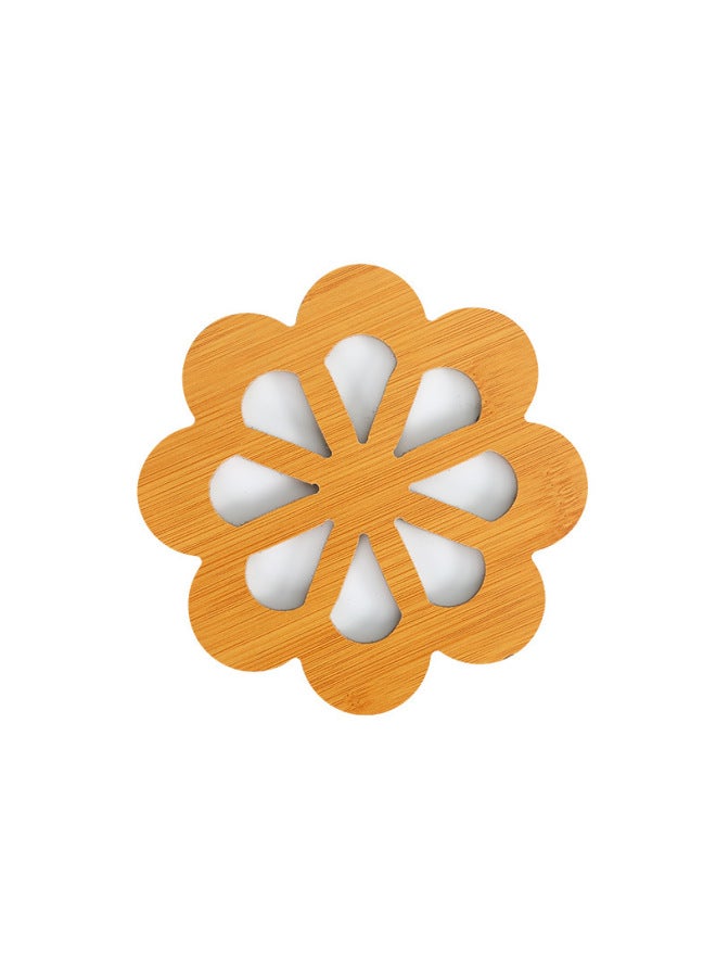 Hollow Wooden Coaster Kitchen Thickened Anti-scalding Heat Insulation Mat Placemat Non-Slip Pot Mat Bowl Mat Plate Mat Coaster-Color:Large Insulation Pad Notched Apple  - Image 3