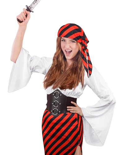 Silicherry Women Renaissance Pirate Costume Set - Adult Costume With Head Scarf Hat for Carnival Mardi Gras Cosplay (M, White) - Image 5