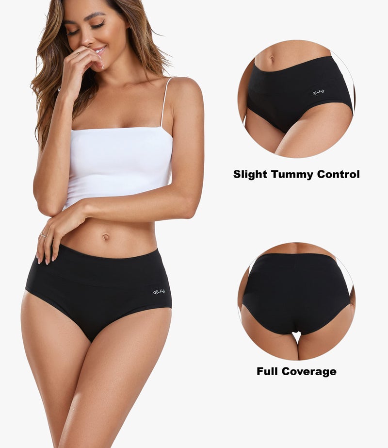 coskefy Women's High Waisted Cotton Underwear Soft Breathable Panties Stretch Briefs Seamless Ladies Panties 5 Pack - Image 3